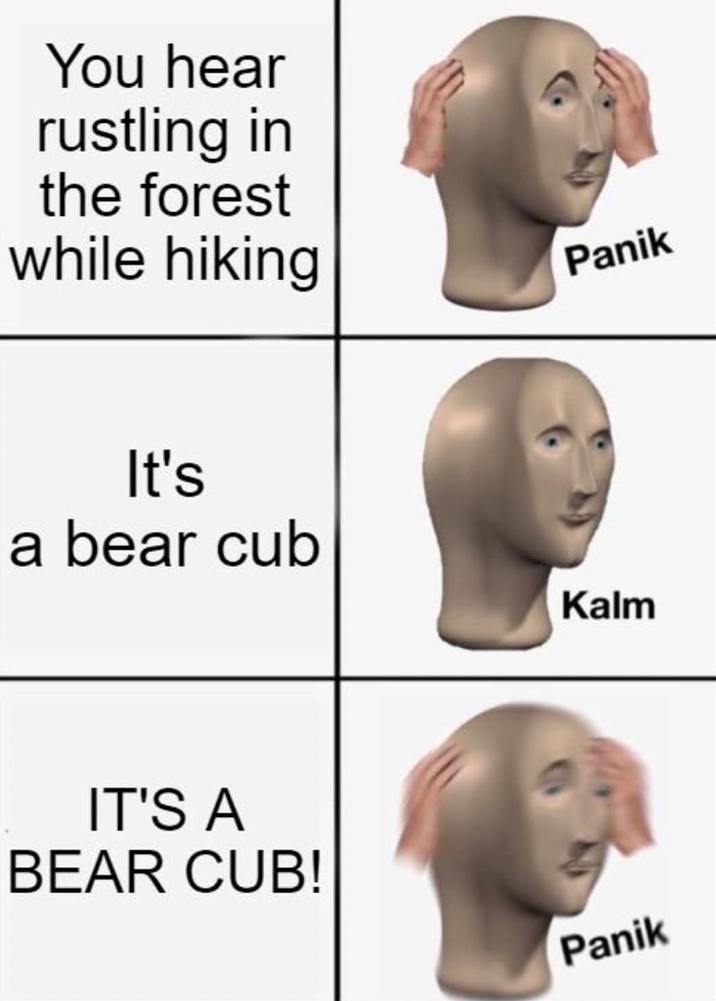 panik kalm meme - You hear rustling in the forest while hiking It's a bear cub It'S A Bear Cub! Panik Kalm Panik